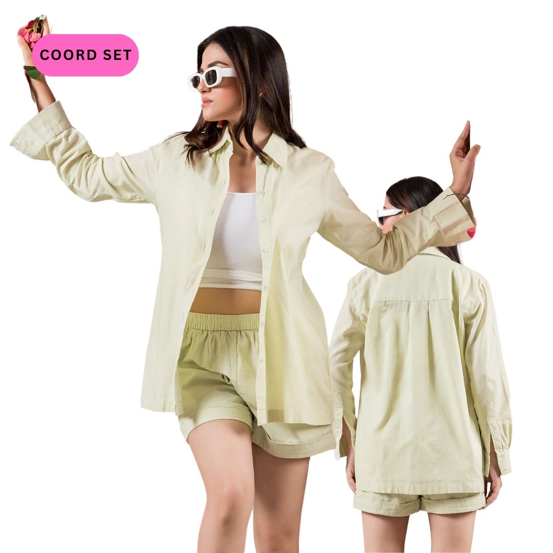 Green Linen Shirt & Shorts Set