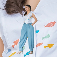 Fishes Embroidered Cotton Co-Ords Set