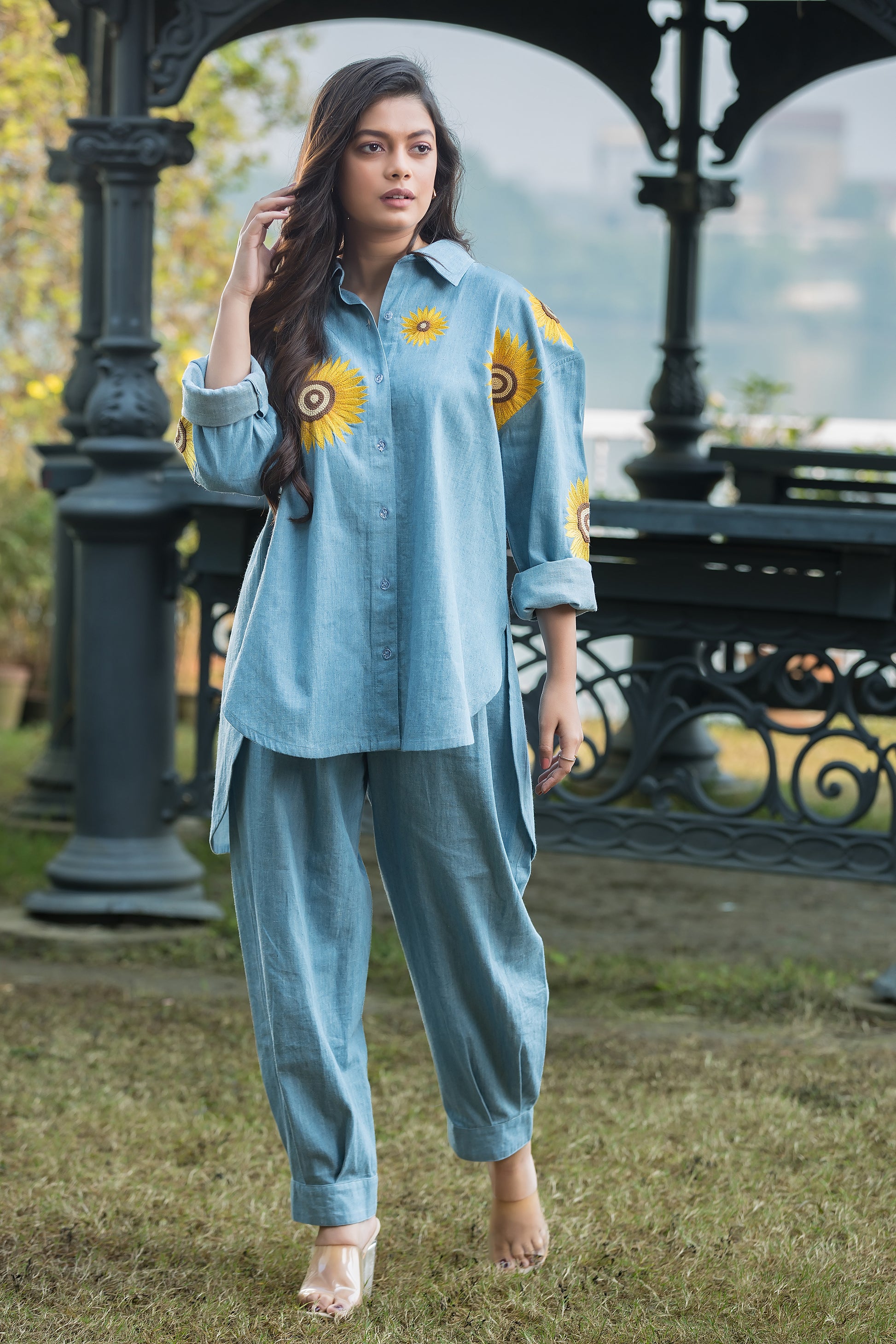 Sunflower Embroidered Denim Co-Ord Set