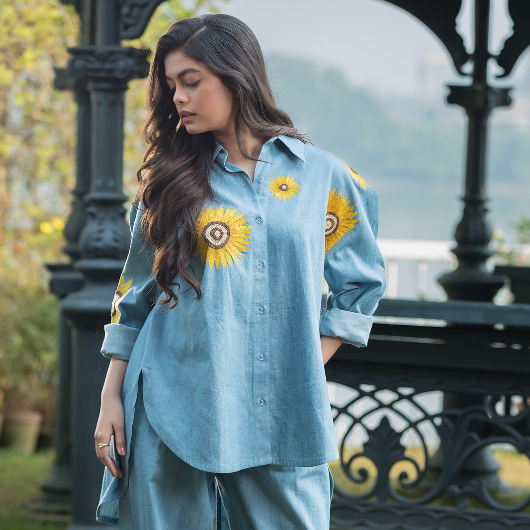 Sunflower Embroidered Denim Shirt