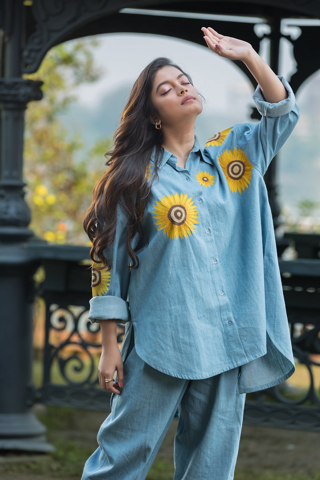 Sunflower Embroidered Denim Co-Ord Set