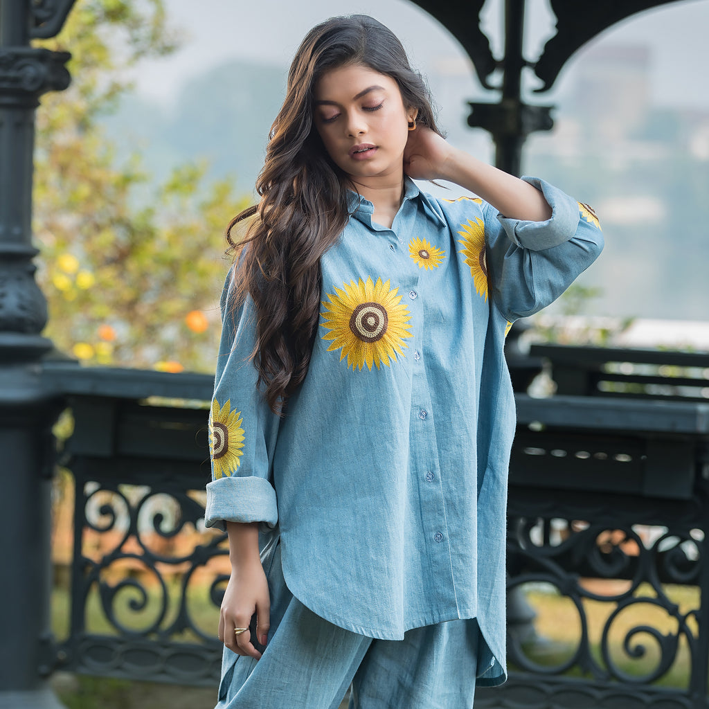 Sunflower Embroidered Denim Shirt