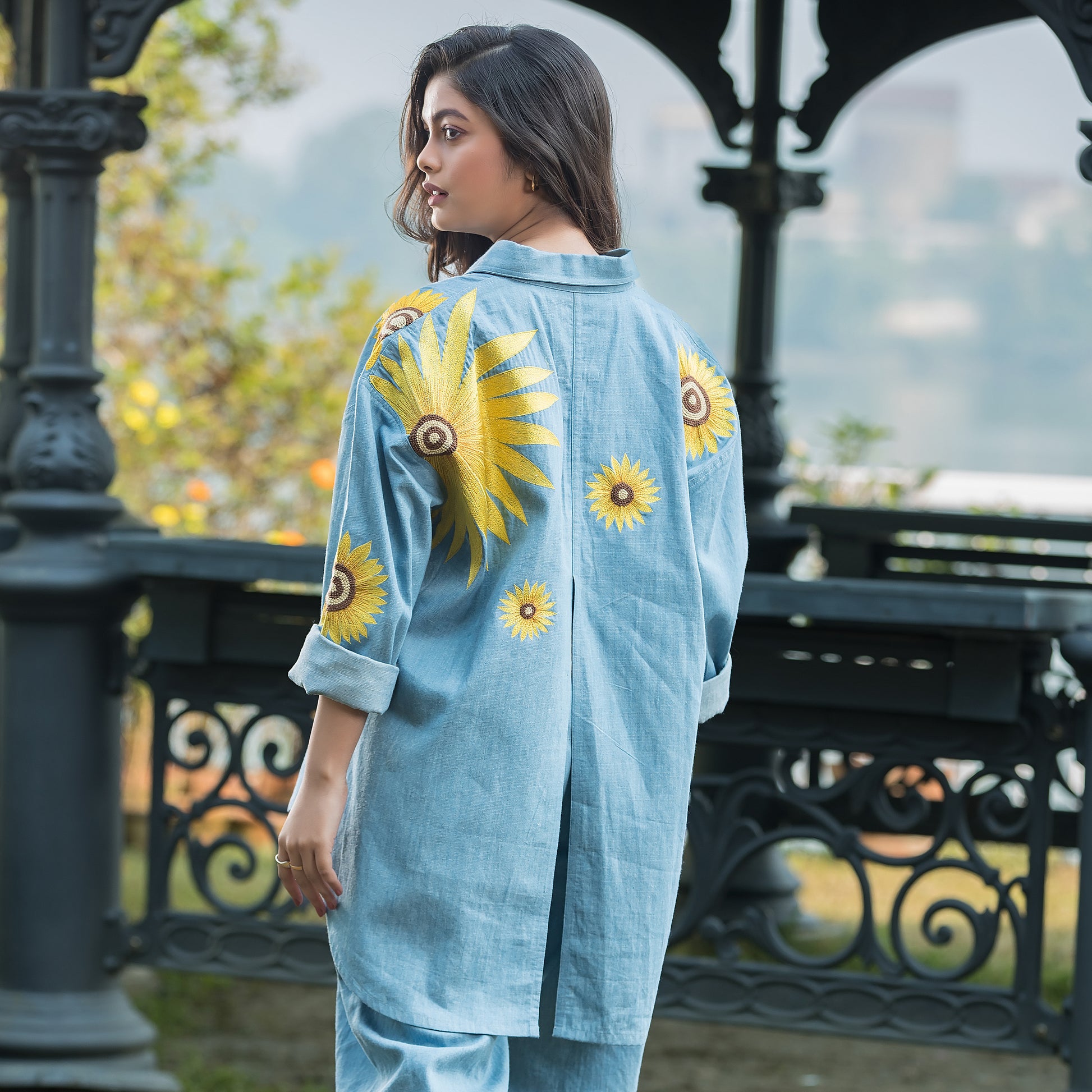 Sunflower Embroidered Denim Shirt