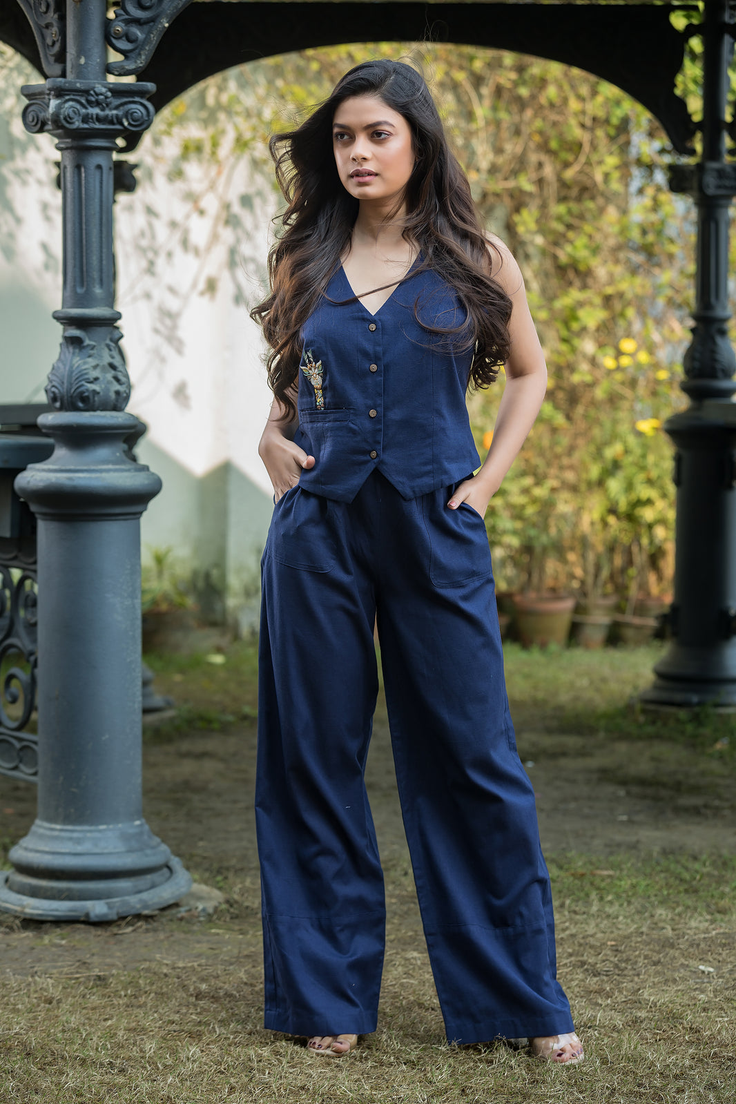 Navy Waistcoat with Straight Trousers Set