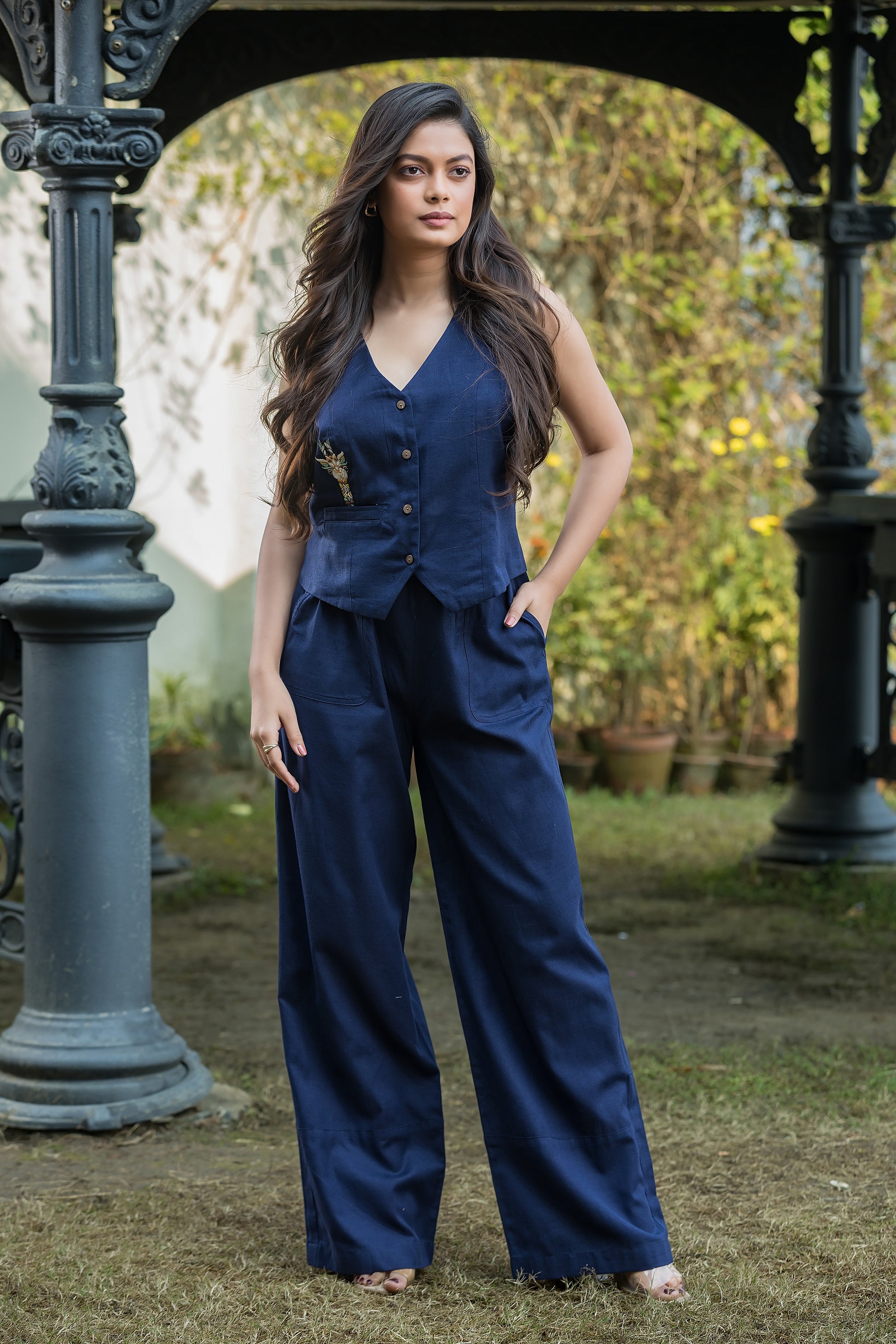 Navy Waistcoat with Straight Trousers Set
