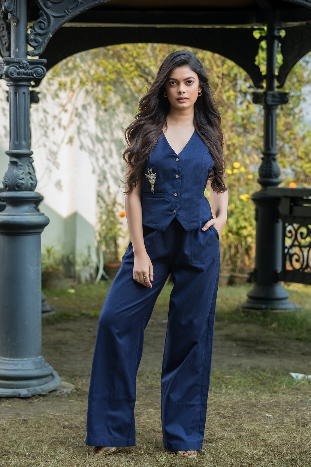 Navy Waistcoat with Straight Trousers Set