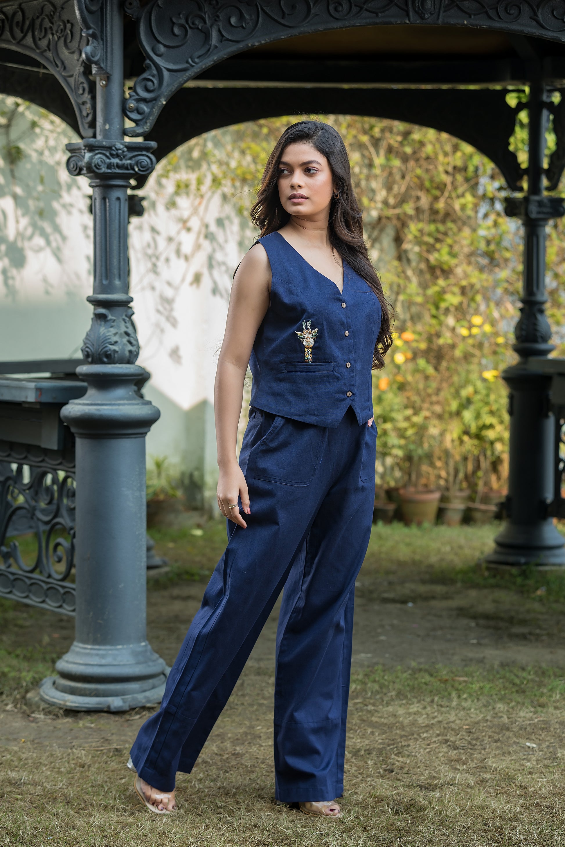 Navy Waistcoat with Straight Trousers Set