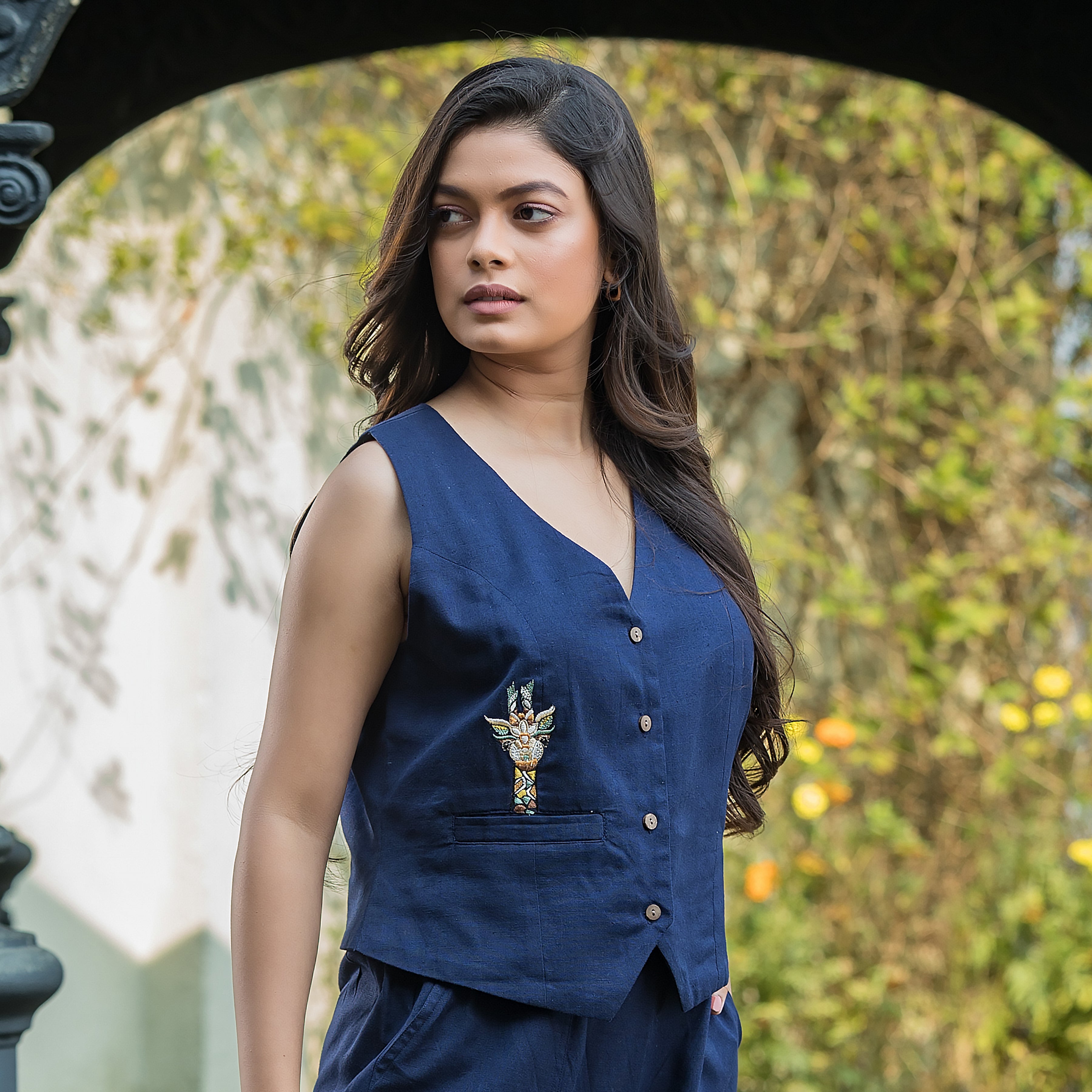 Navy Waistcoat with Straight Trousers Set
