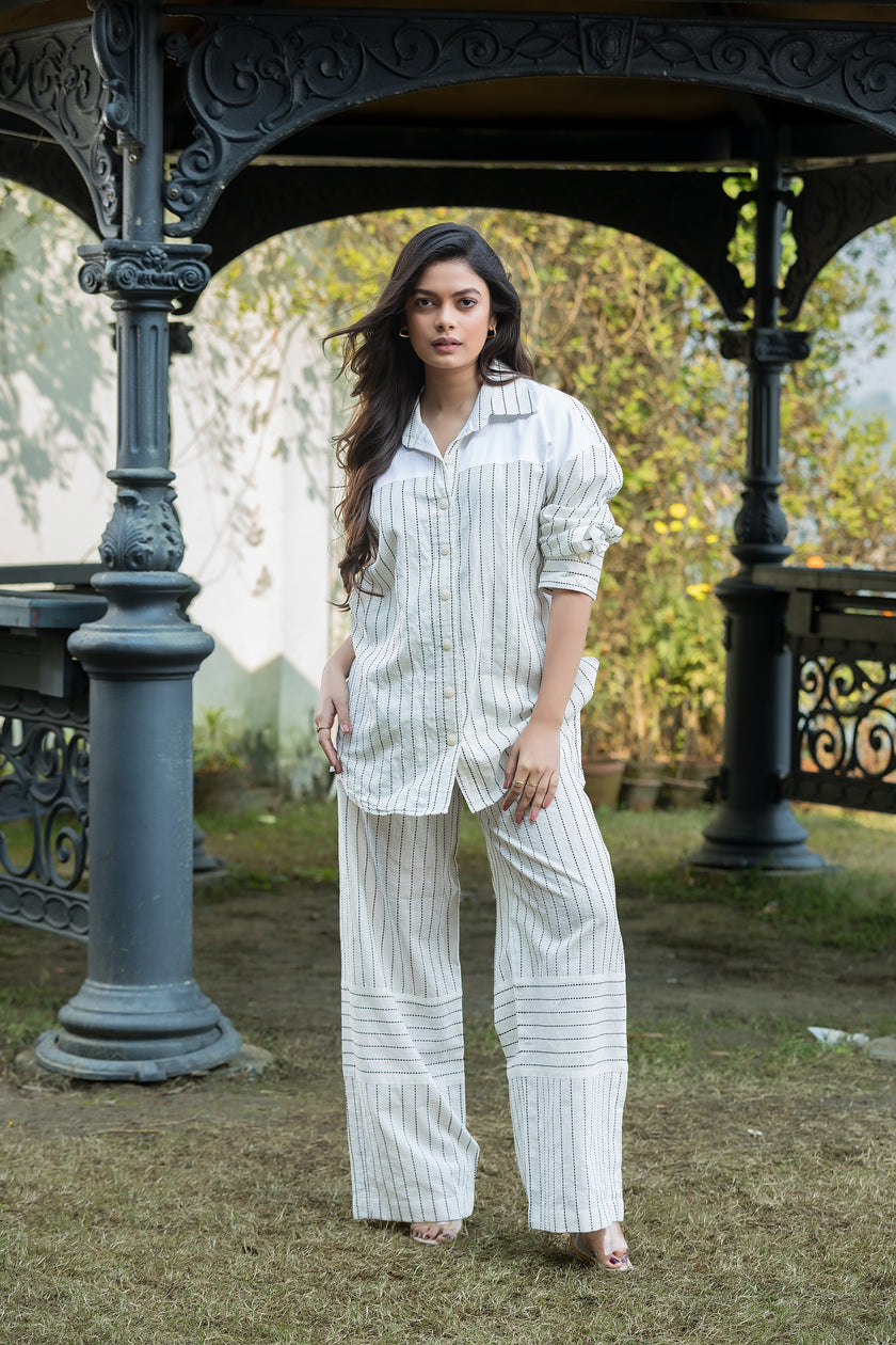 Black & White Thread Shirt with Straight Pants Set