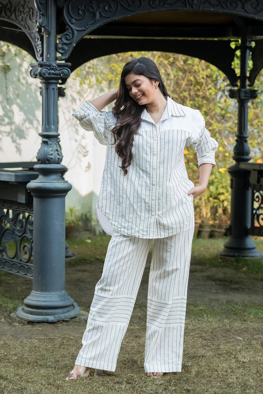 Black & White Thread Shirt with Straight Pants Set