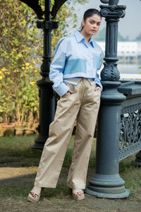 Patch Shirt with Beige Collar Pants
