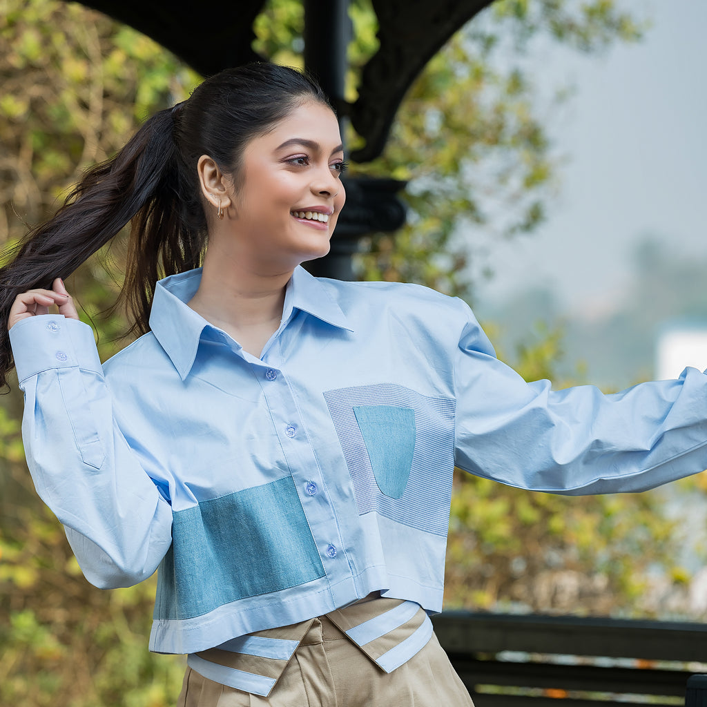 Blue Boxy Patch Shirt