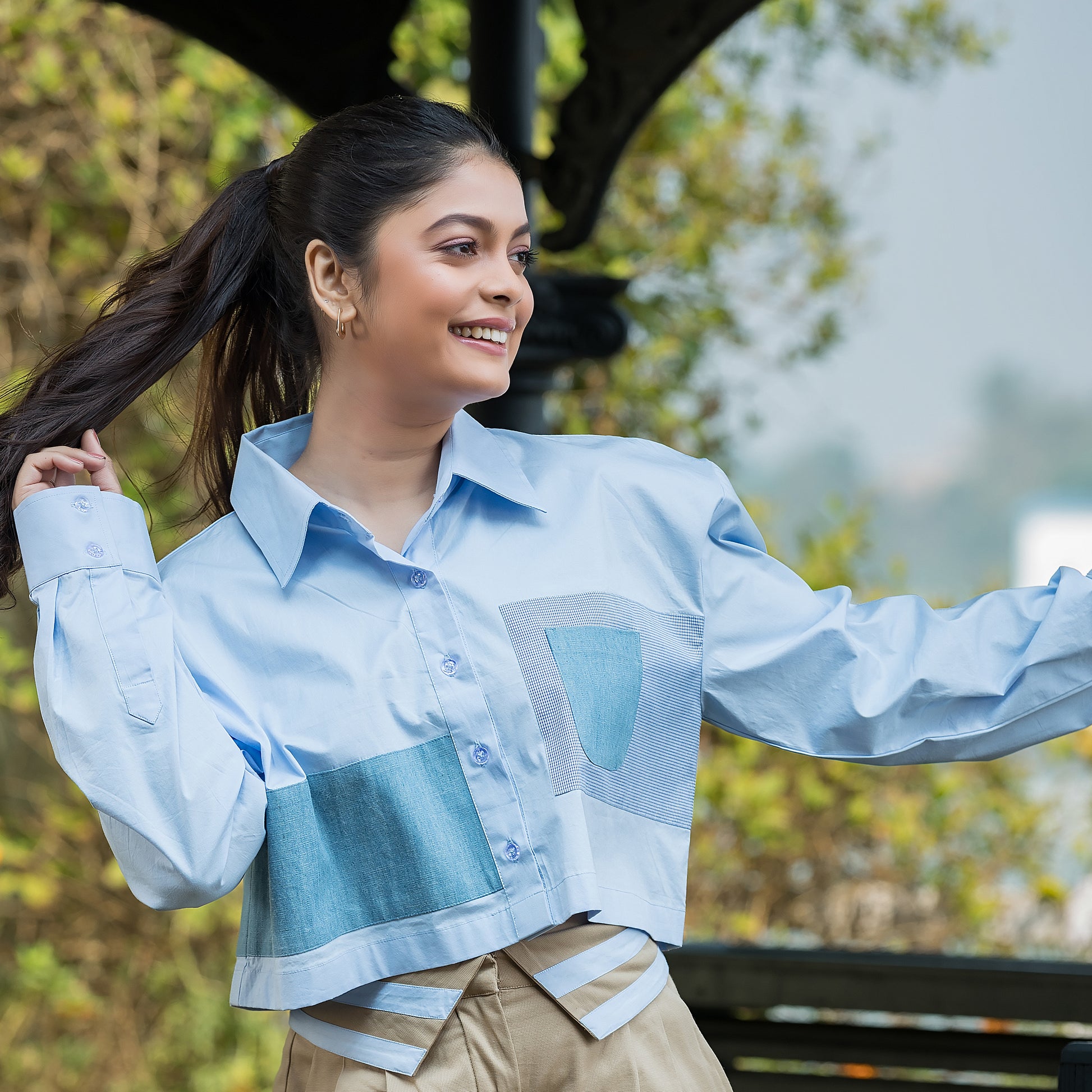 Blue Boxy Patch Shirt