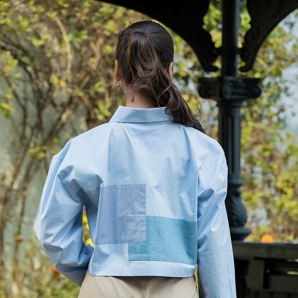 Blue Boxy Patch Shirt