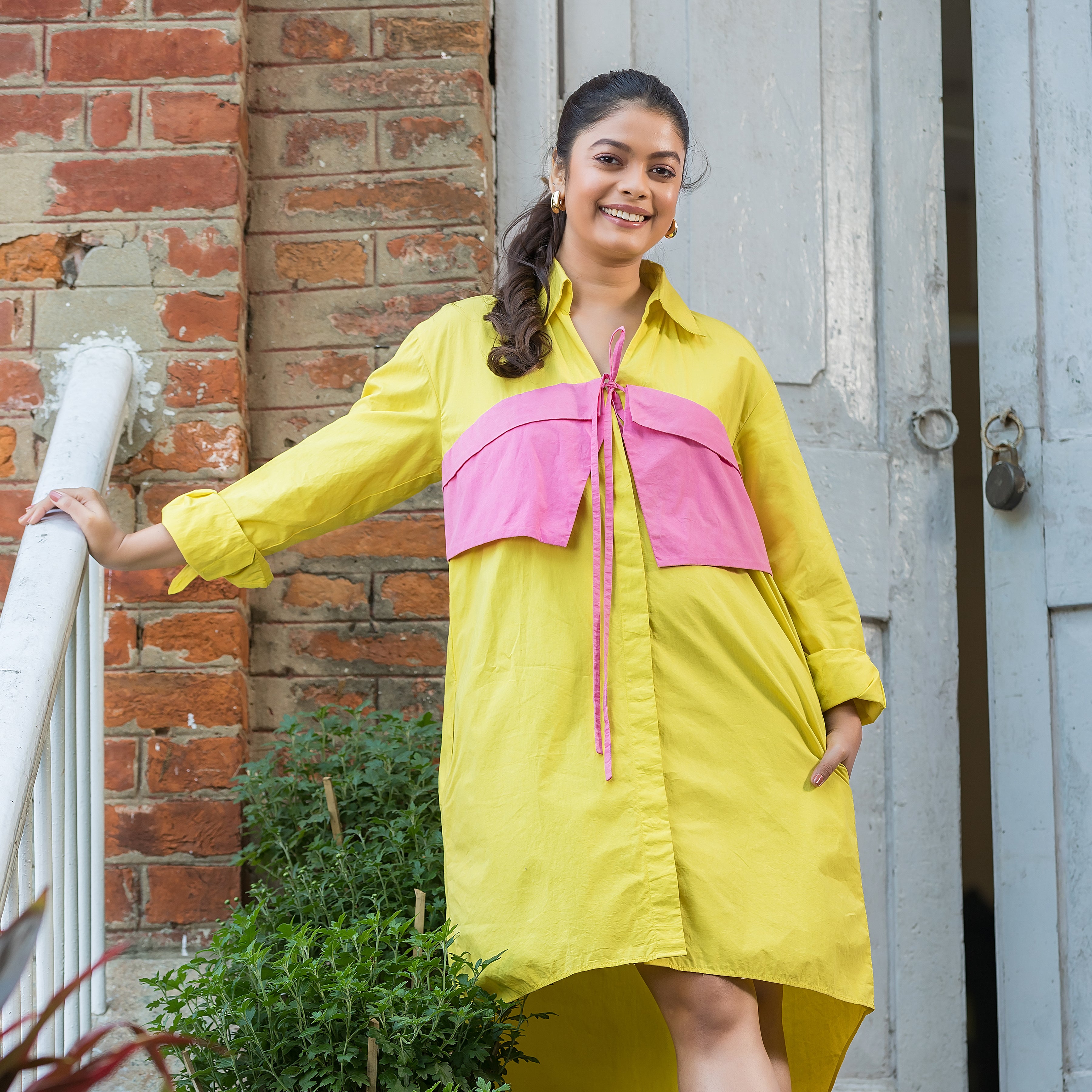 Yellow & Pink Shirt Dress