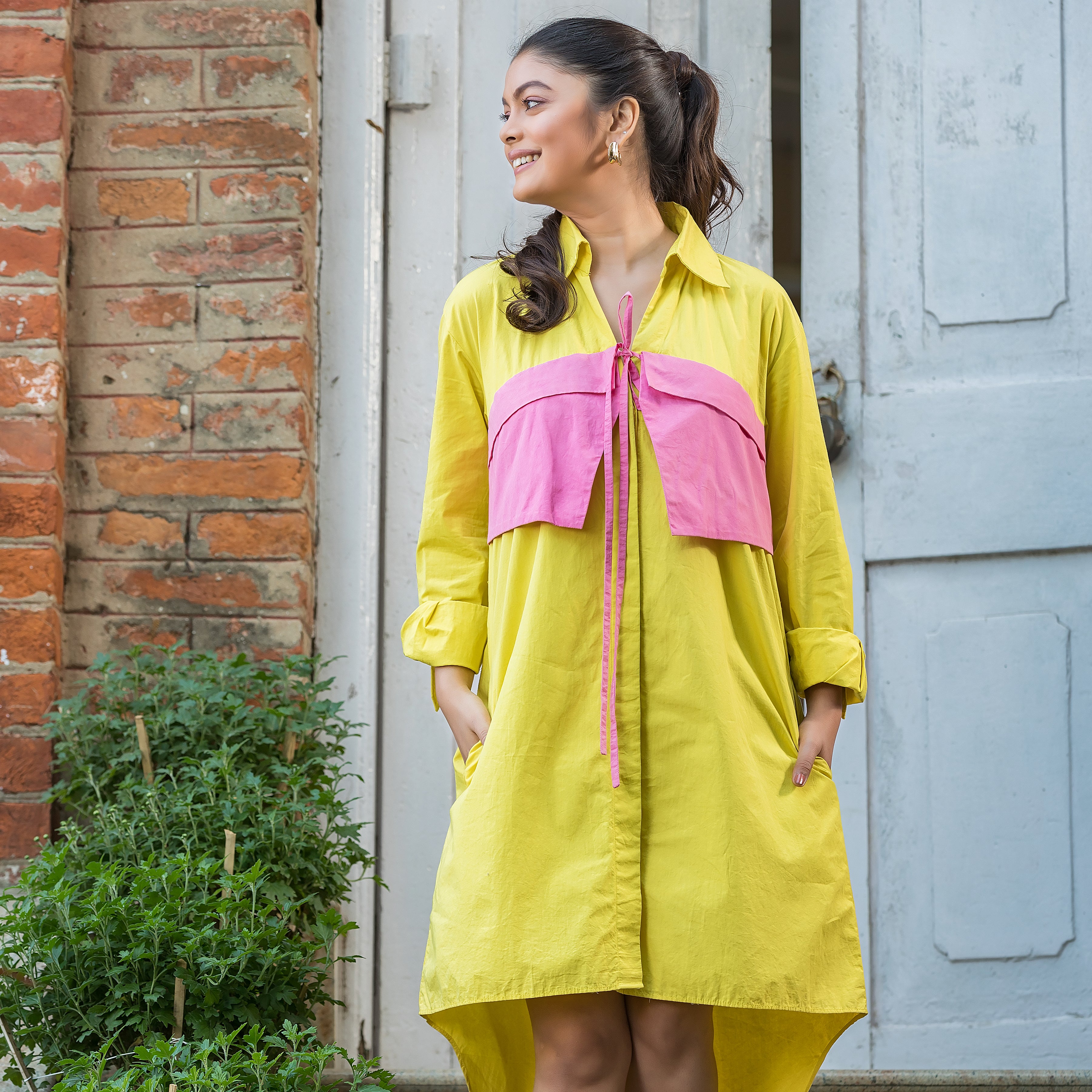 Yellow & Pink Shirt Dress