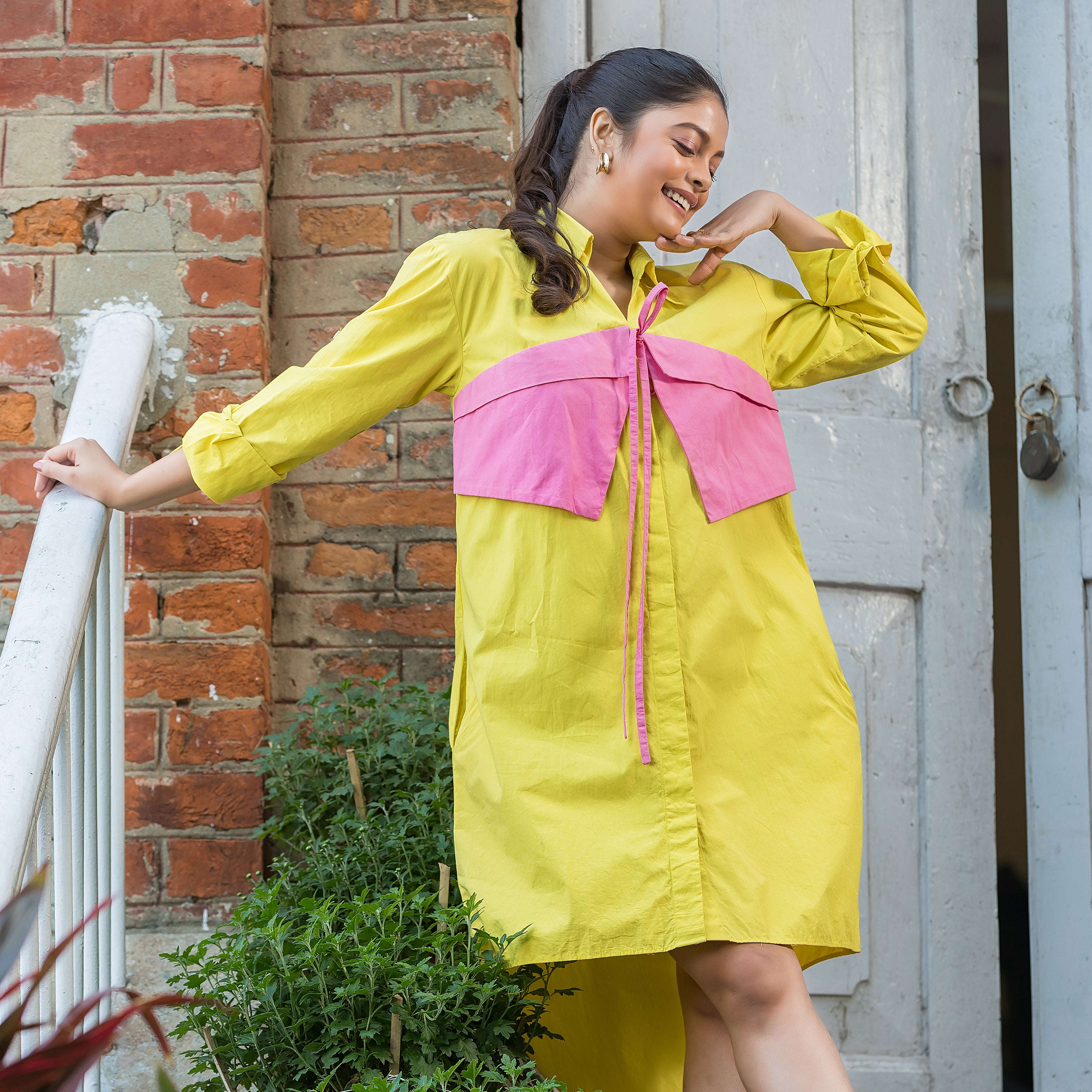 Yellow & Pink Shirt Dress