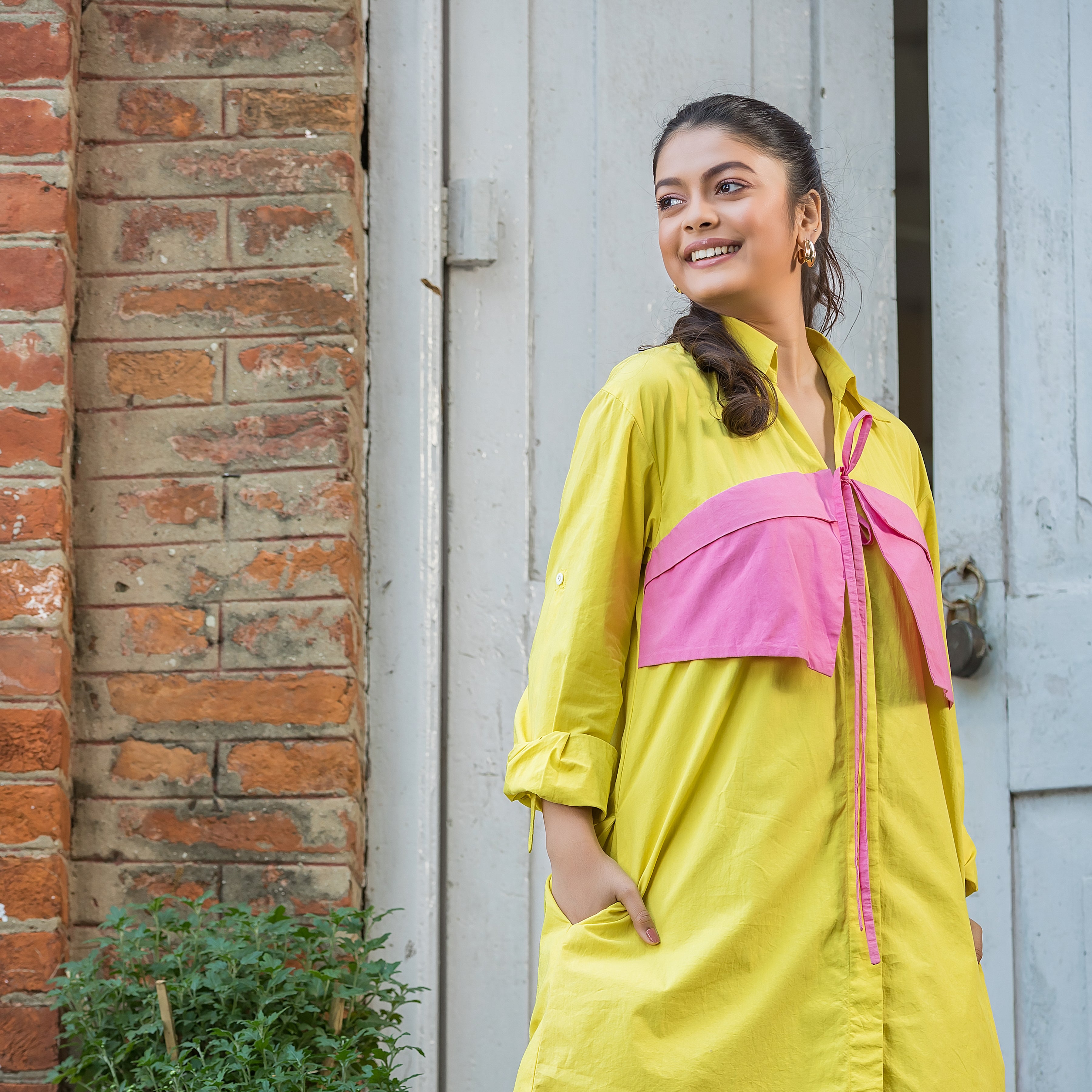 Yellow & Pink Shirt Dress