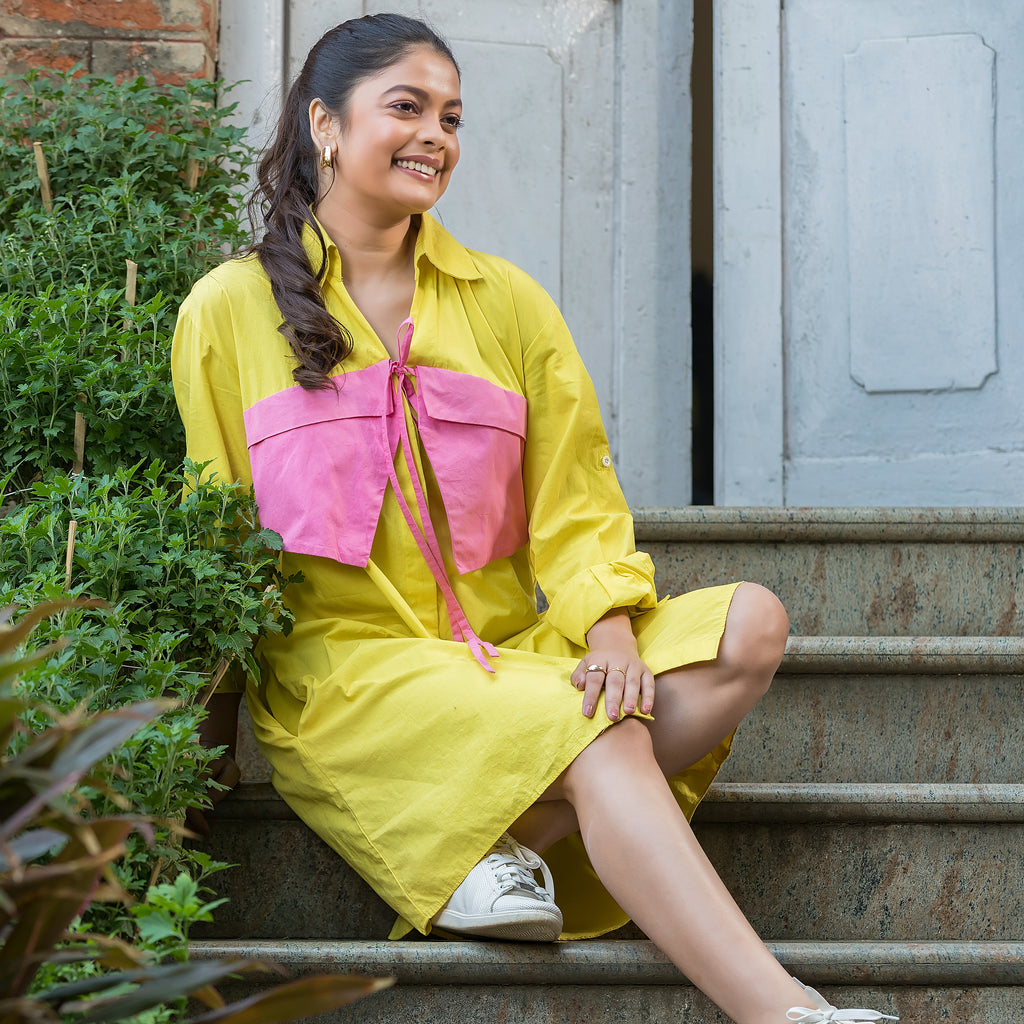 Yellow & Pink Shirt Dress