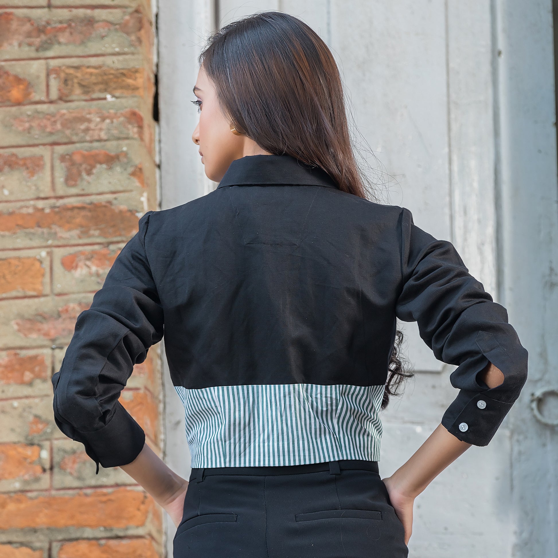 Two Tone Shirt - Black & Green Stripes