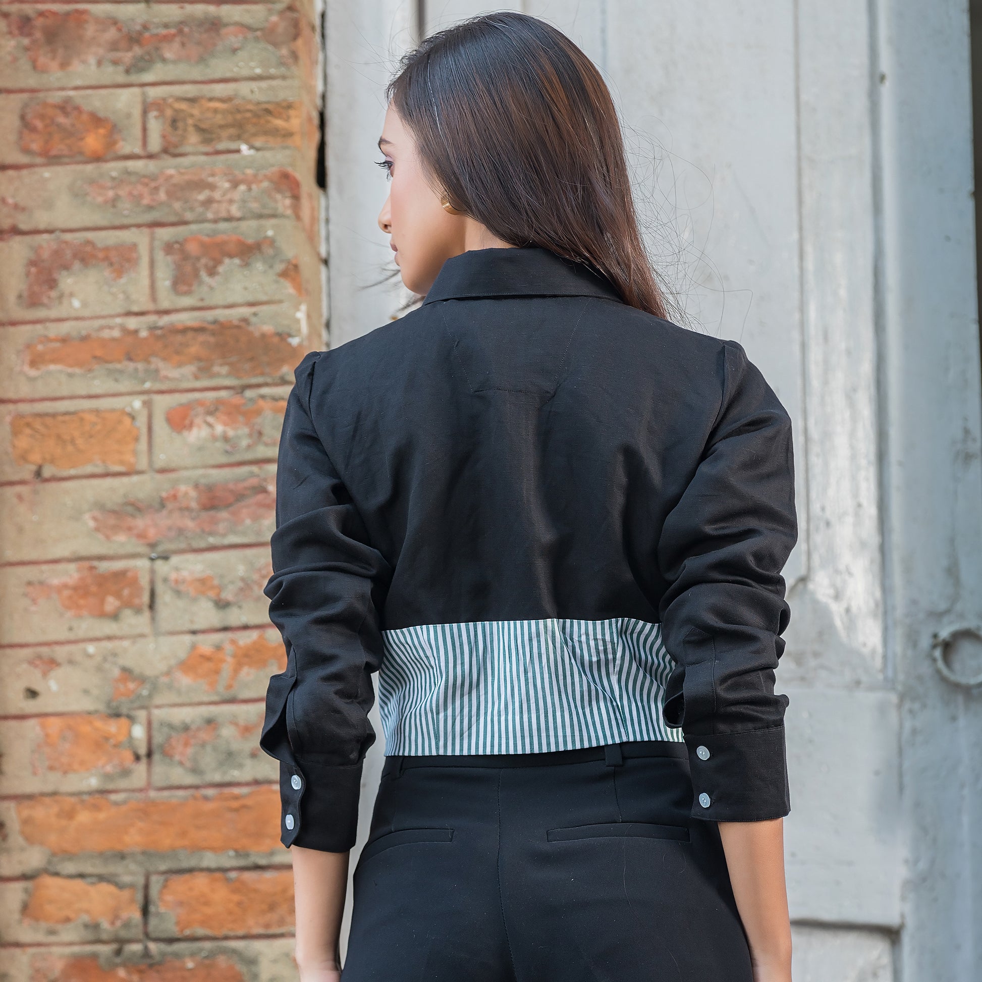 Two Tone Shirt - Black & Green Stripes