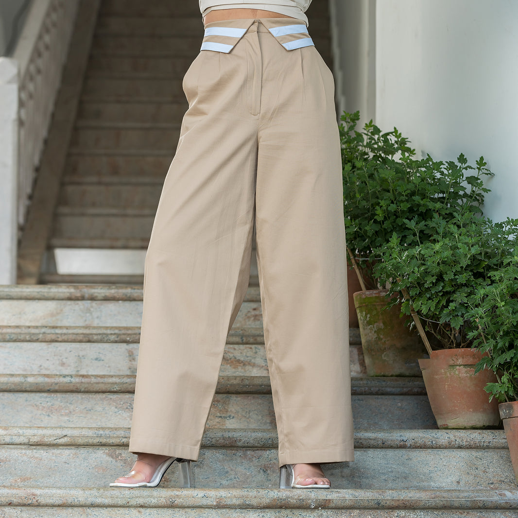 Beige & Blue Collared Pants