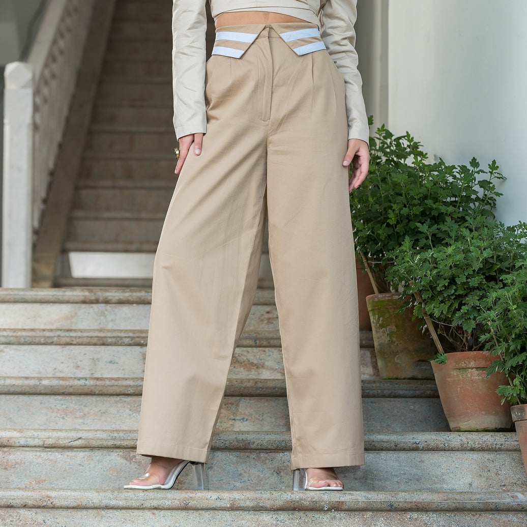 Beige & Blue Collared Pants