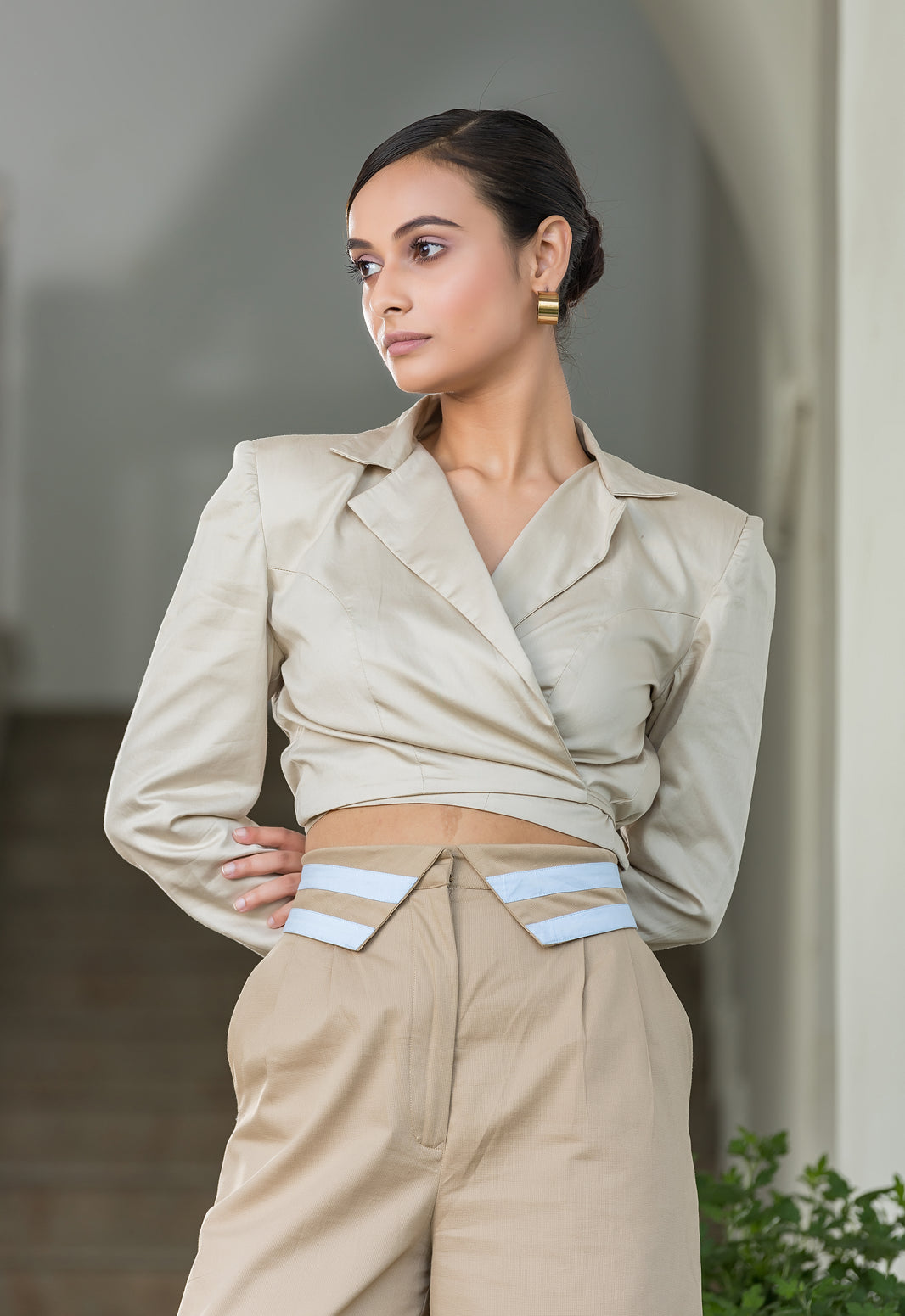 Cream Blazer with Beige Collar Pants