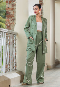 Olive Pearl Blazer Co-Ord Set