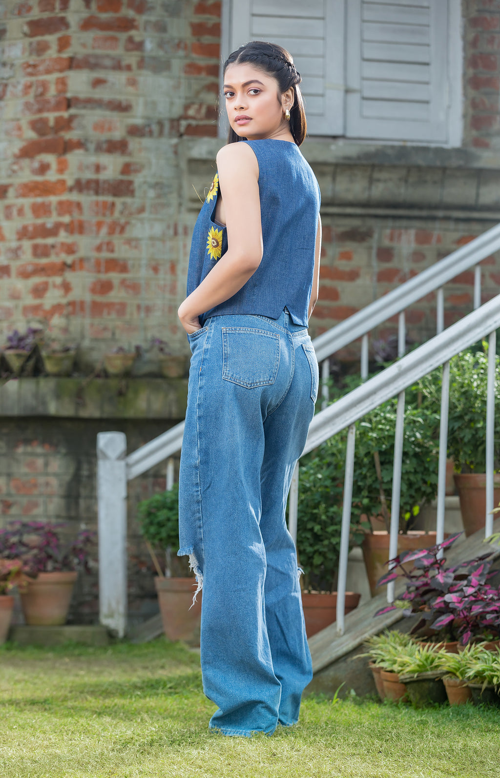 Denim Sunflower Waistcoat