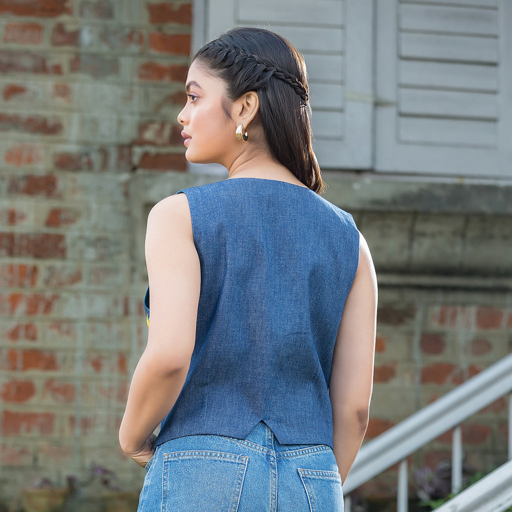 Denim Sunflower Waistcoat