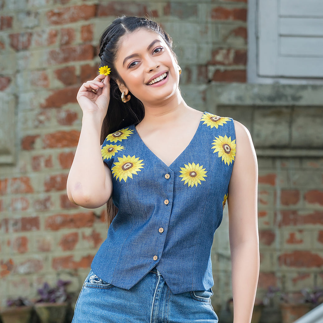 Denim Sunflower Waistcoat