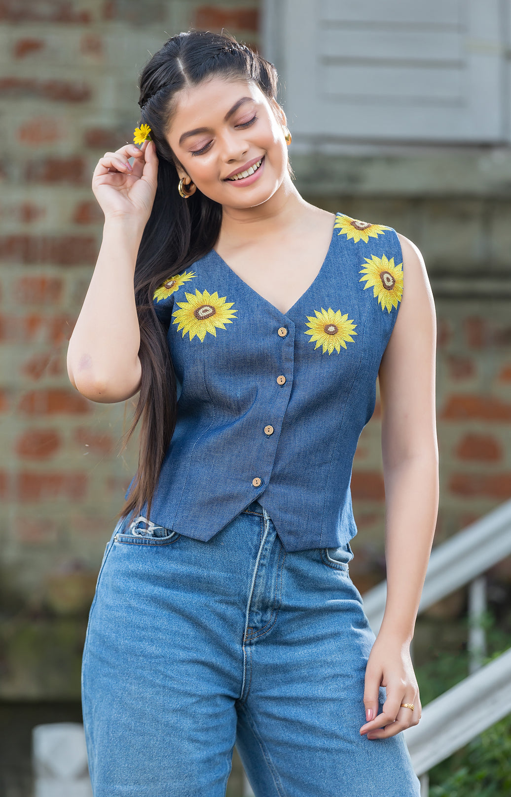 Denim Sunflower Waistcoat