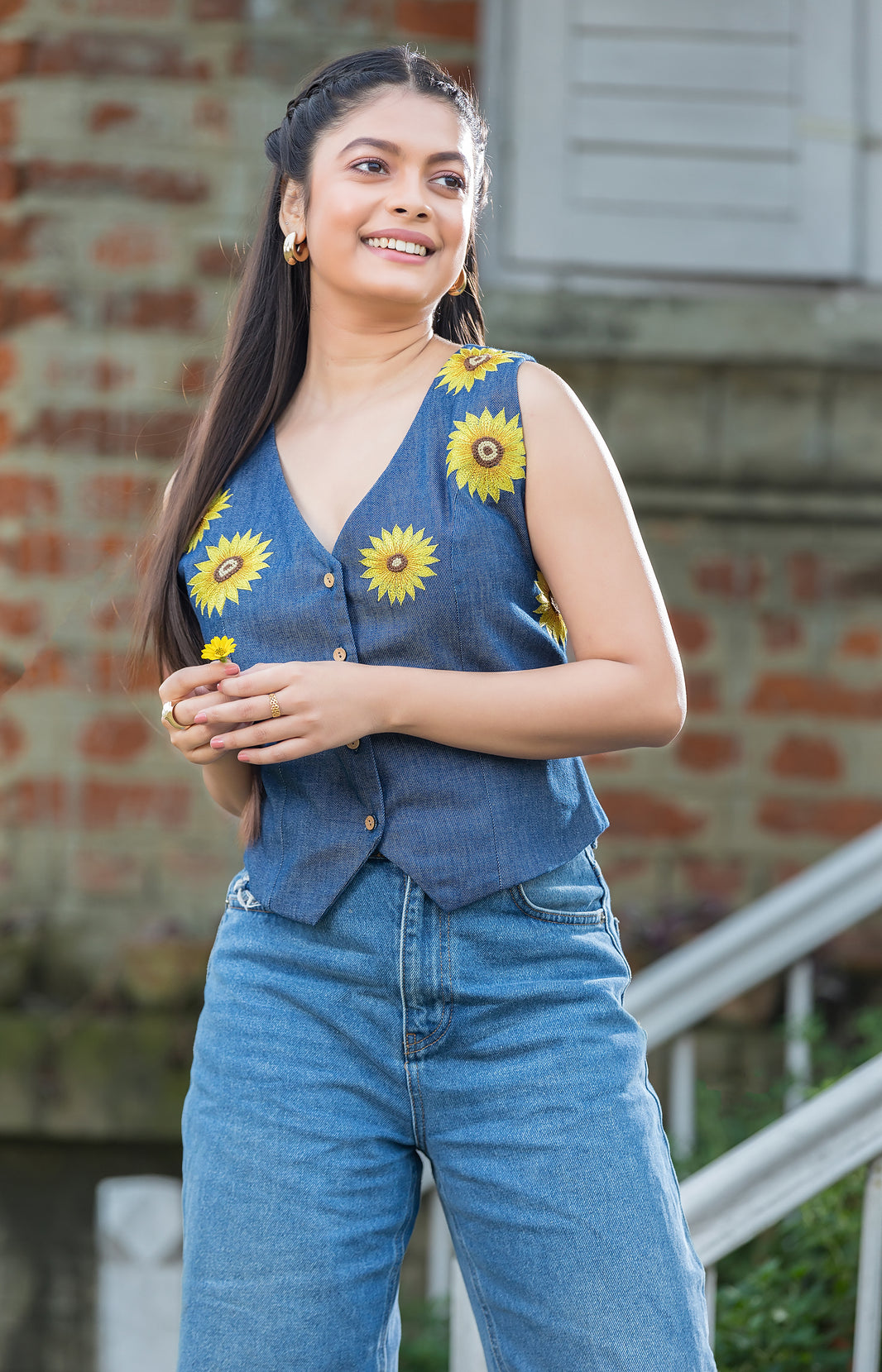 Denim Sunflower Waistcoat