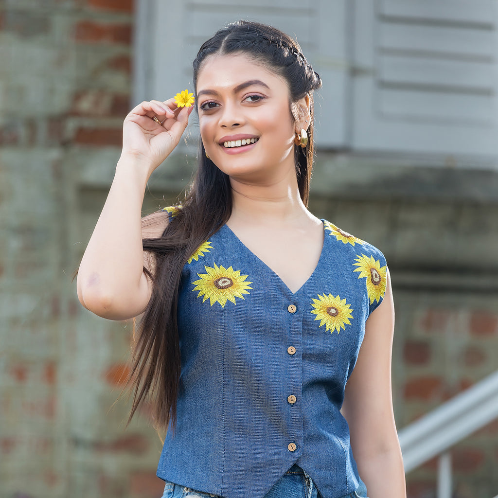 Denim Sunflower Waistcoat