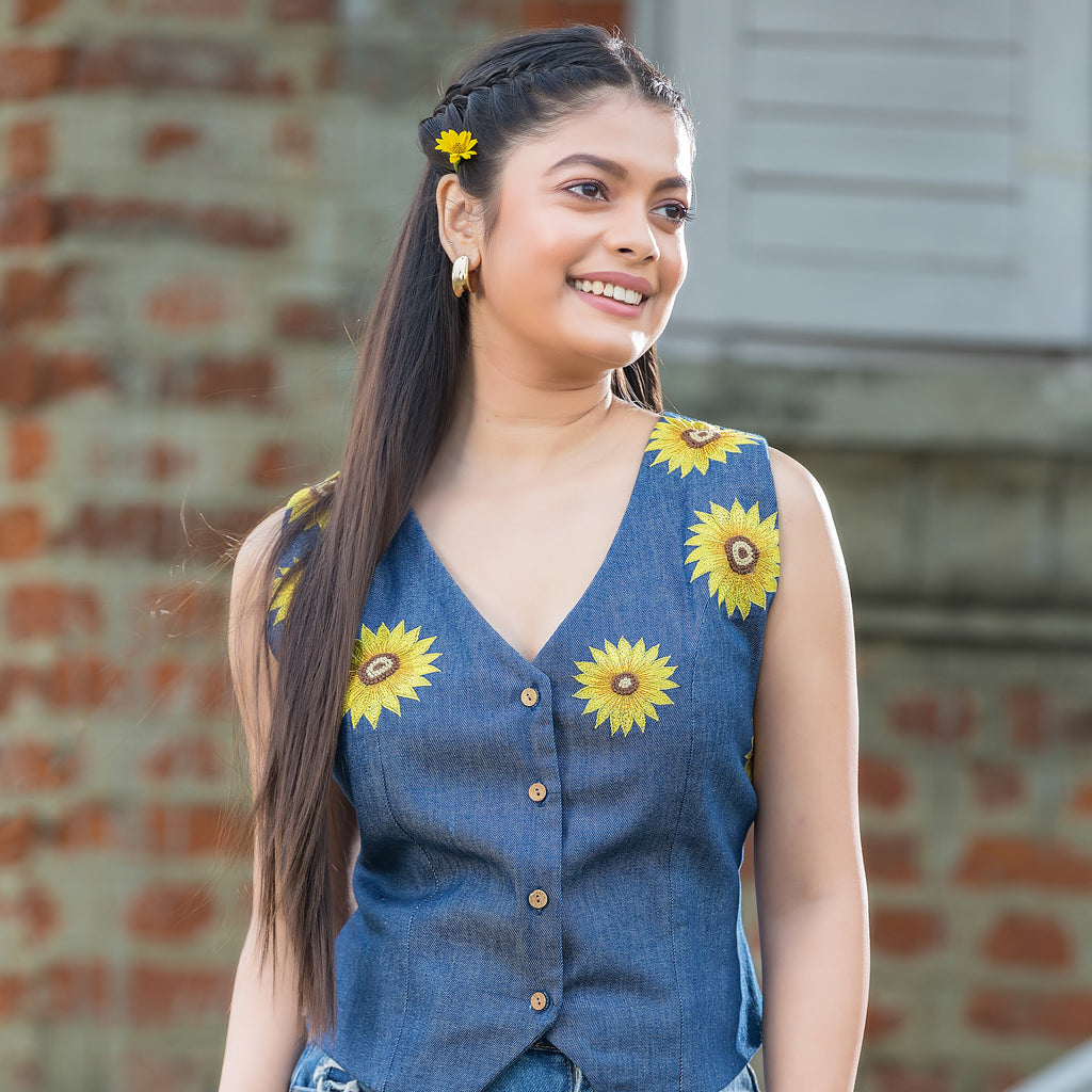 Denim Sunflower Waistcoat
