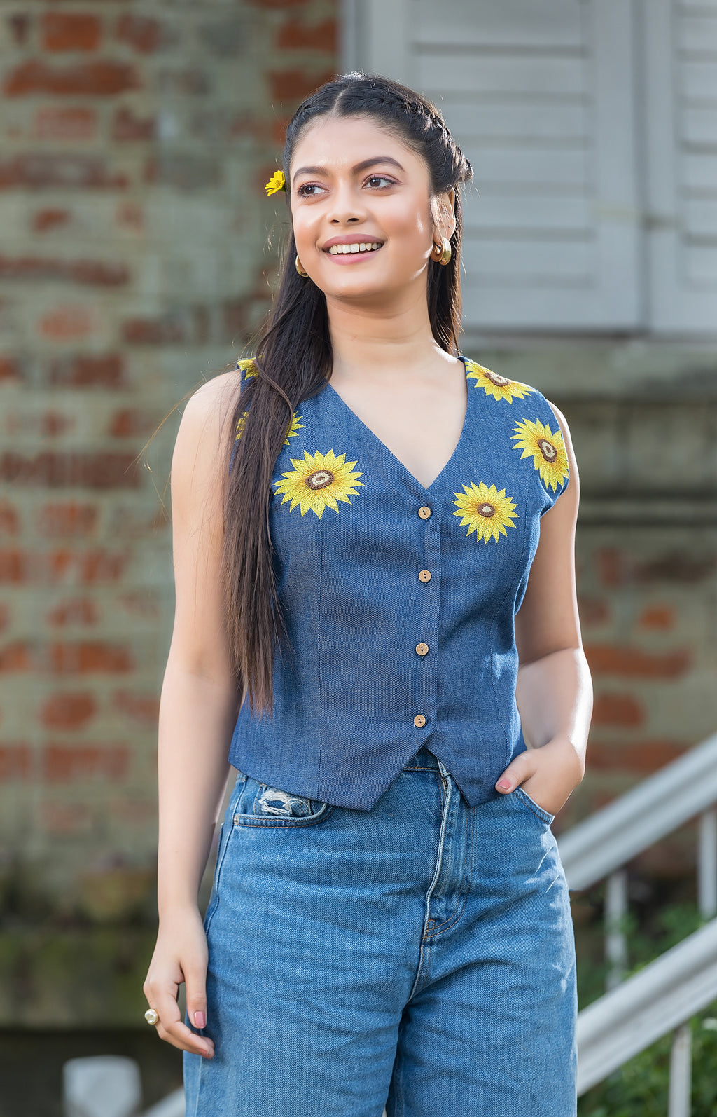 Denim Sunflower Waistcoat