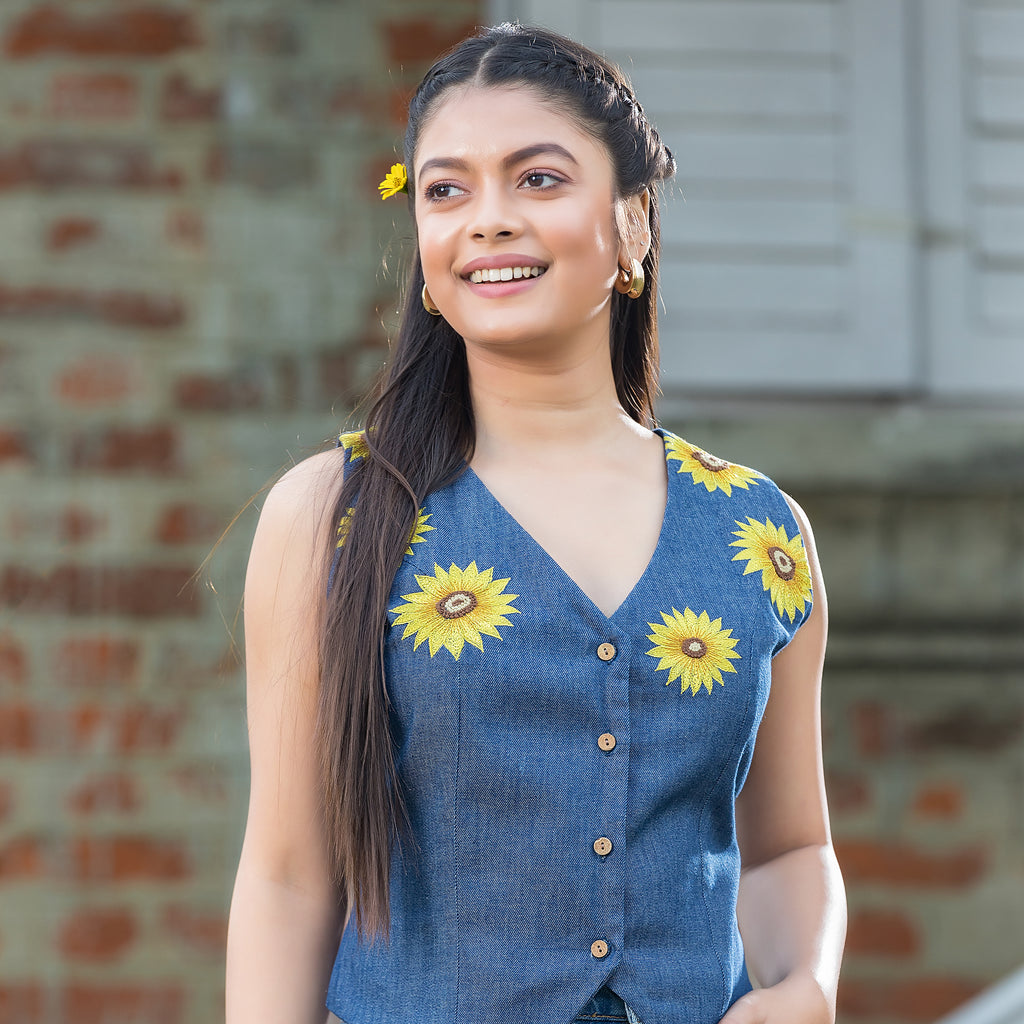 Denim Sunflower Waistcoat