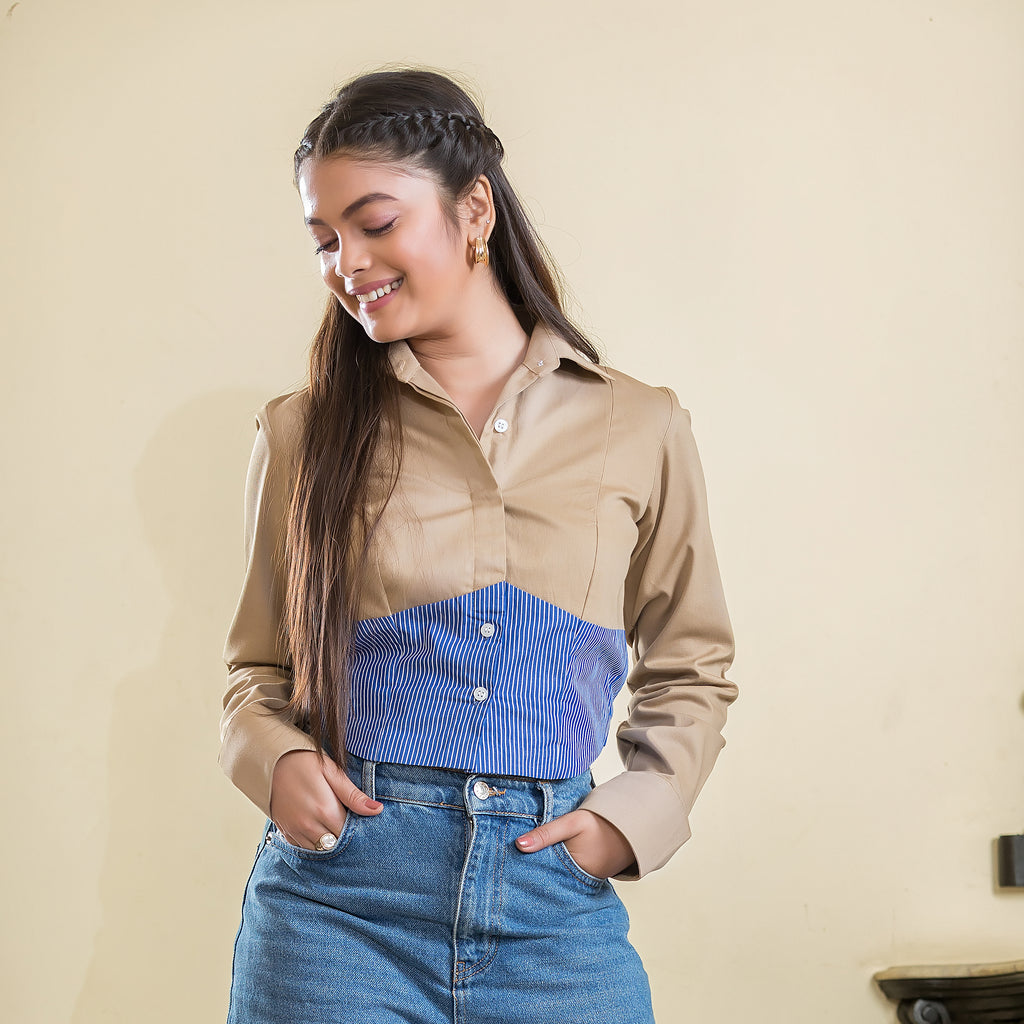 Two Tone Shirt - Beige & Stripes