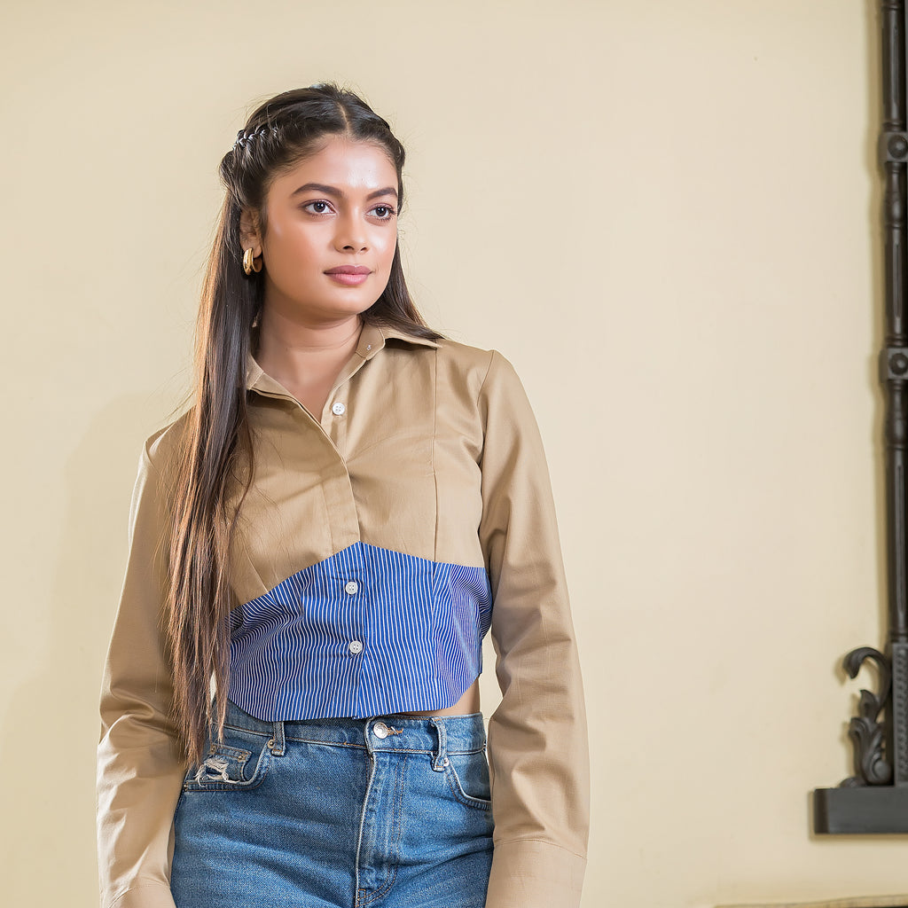 Two Tone Shirt - Beige & Stripes