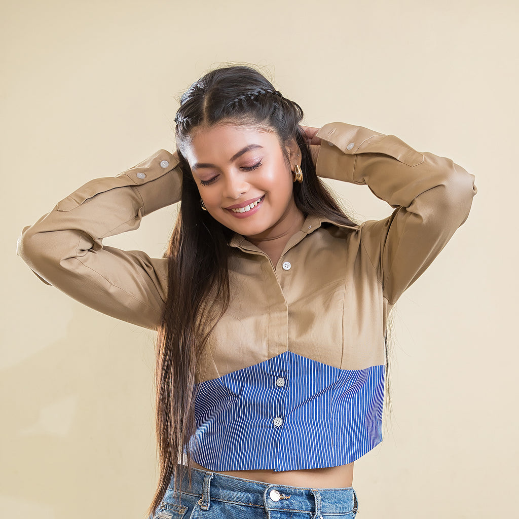 Two Tone Shirt - Beige & Stripes