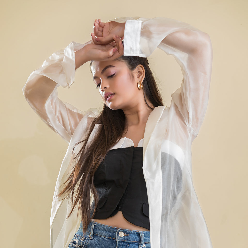 White Pleated Organza Jacket