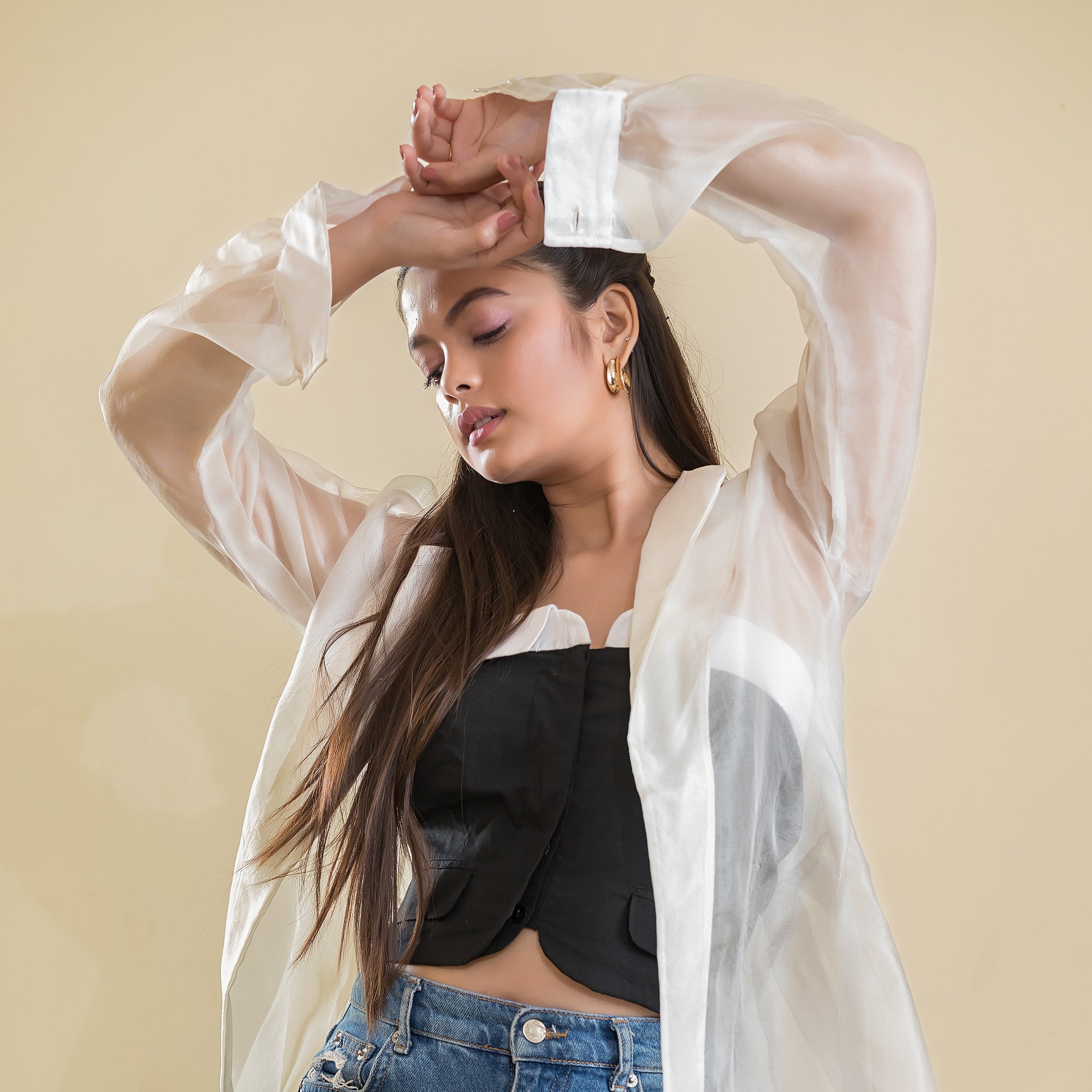 White Pleated Organza Jacket