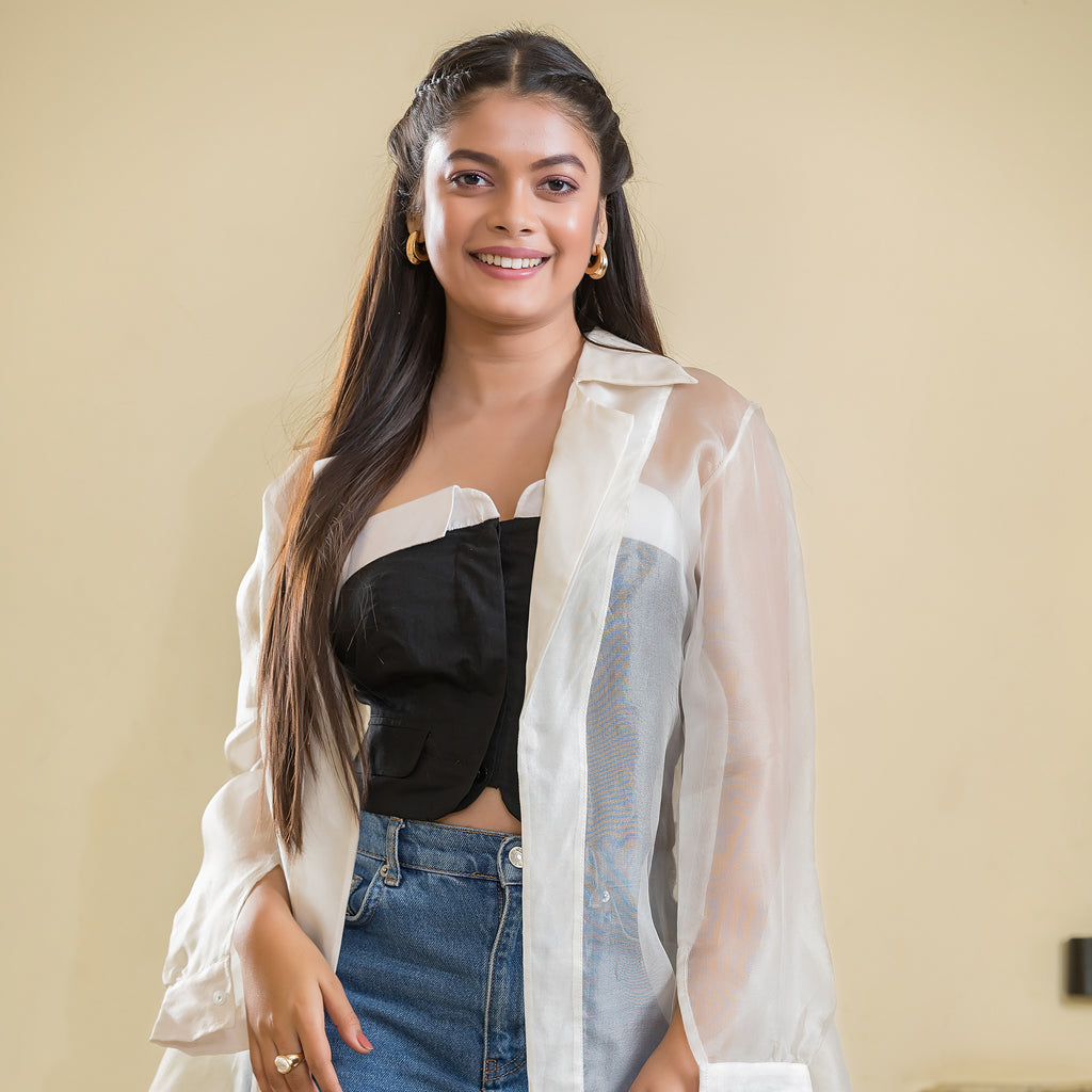 White Pleated Organza Jacket