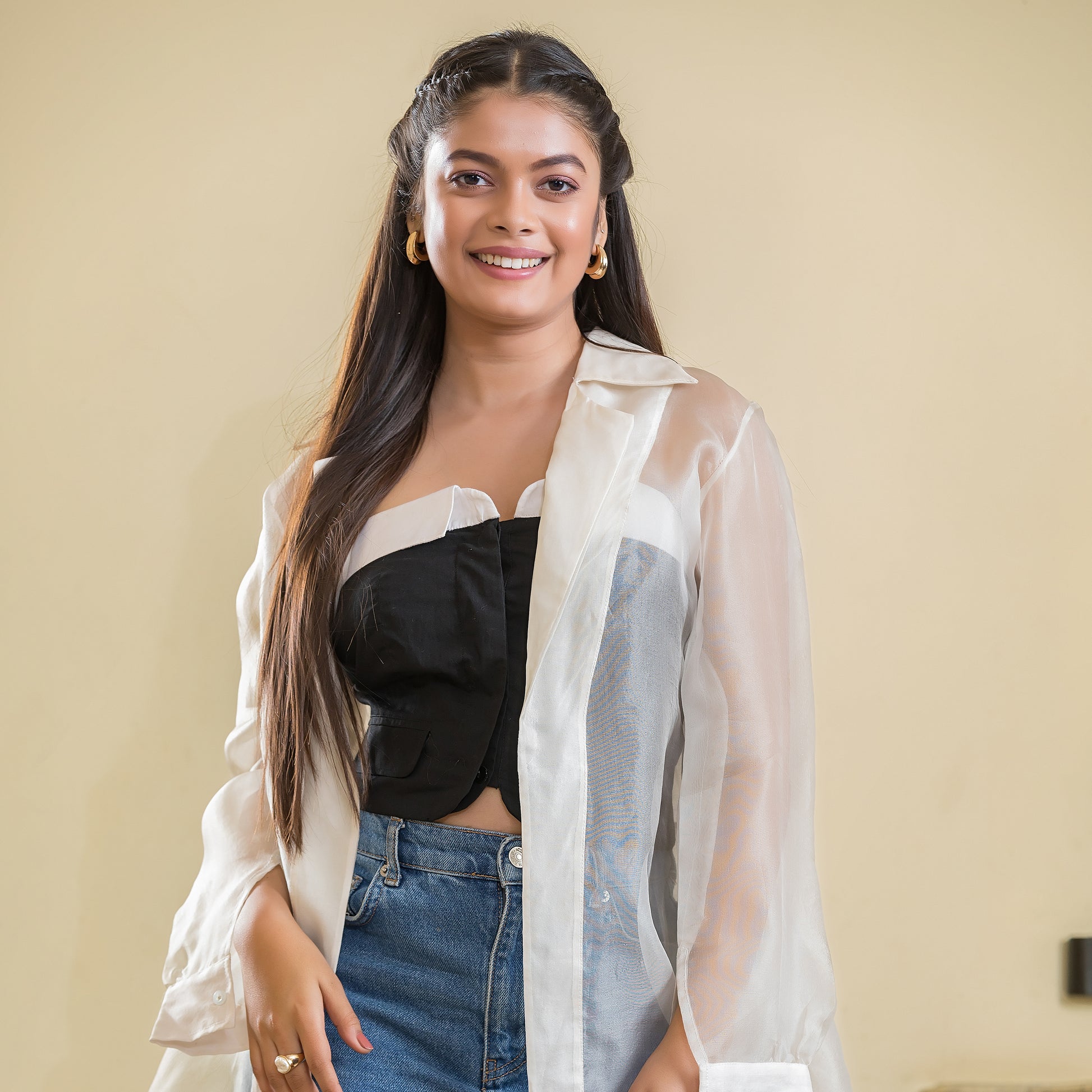 White Pleated Organza Jacket