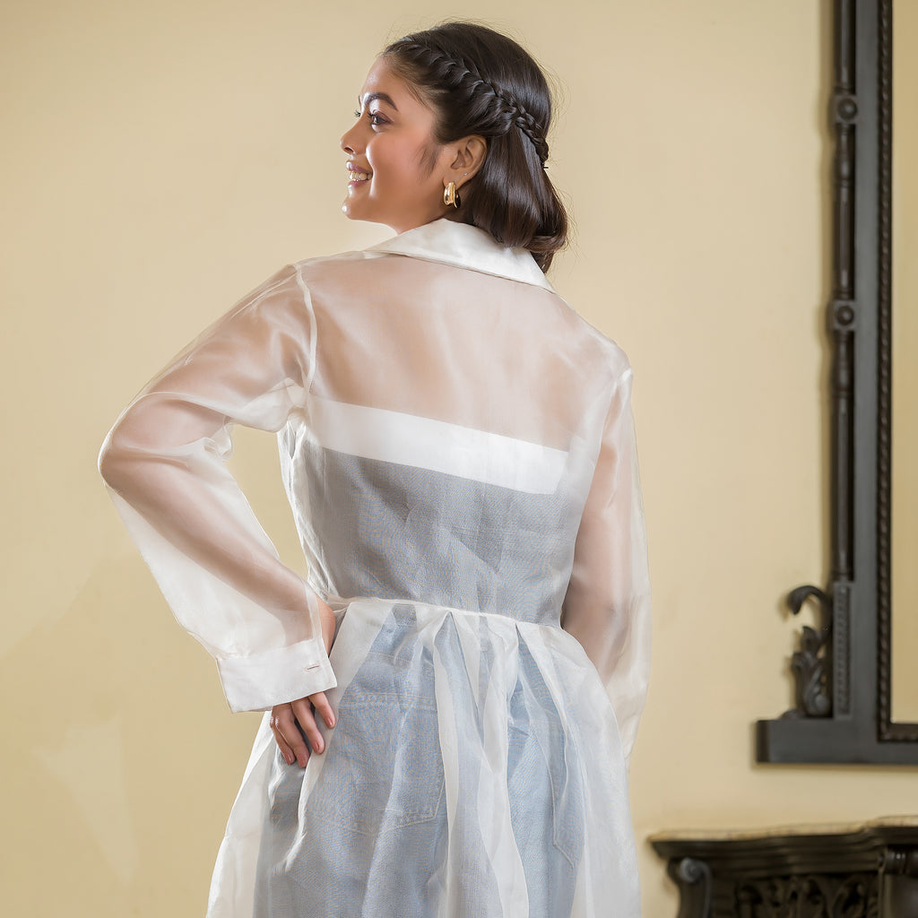 White Pleated Organza Jacket