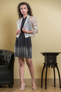 Black Halter Pearl Dress with Organza Jacket