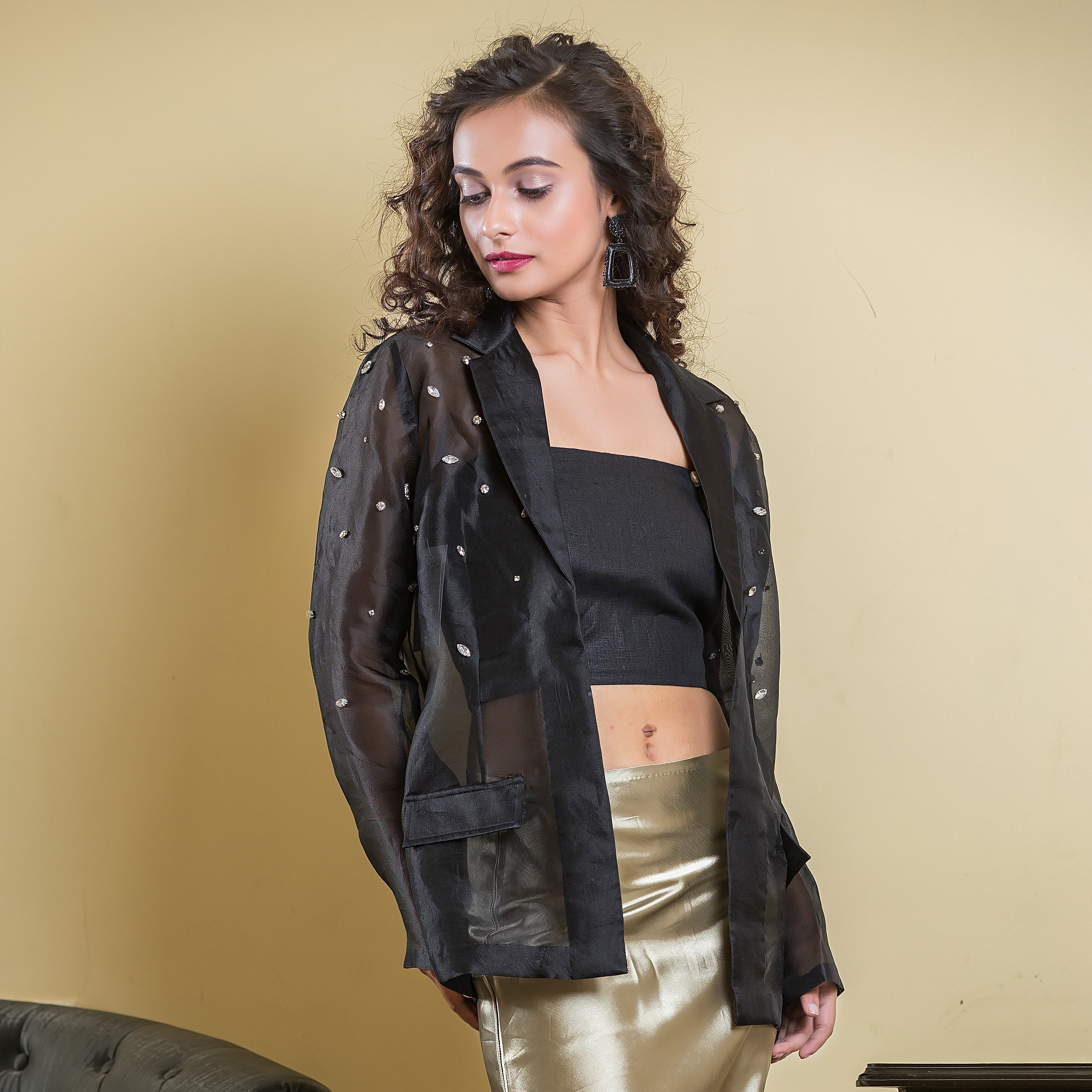 Black Organza Stud Jacket