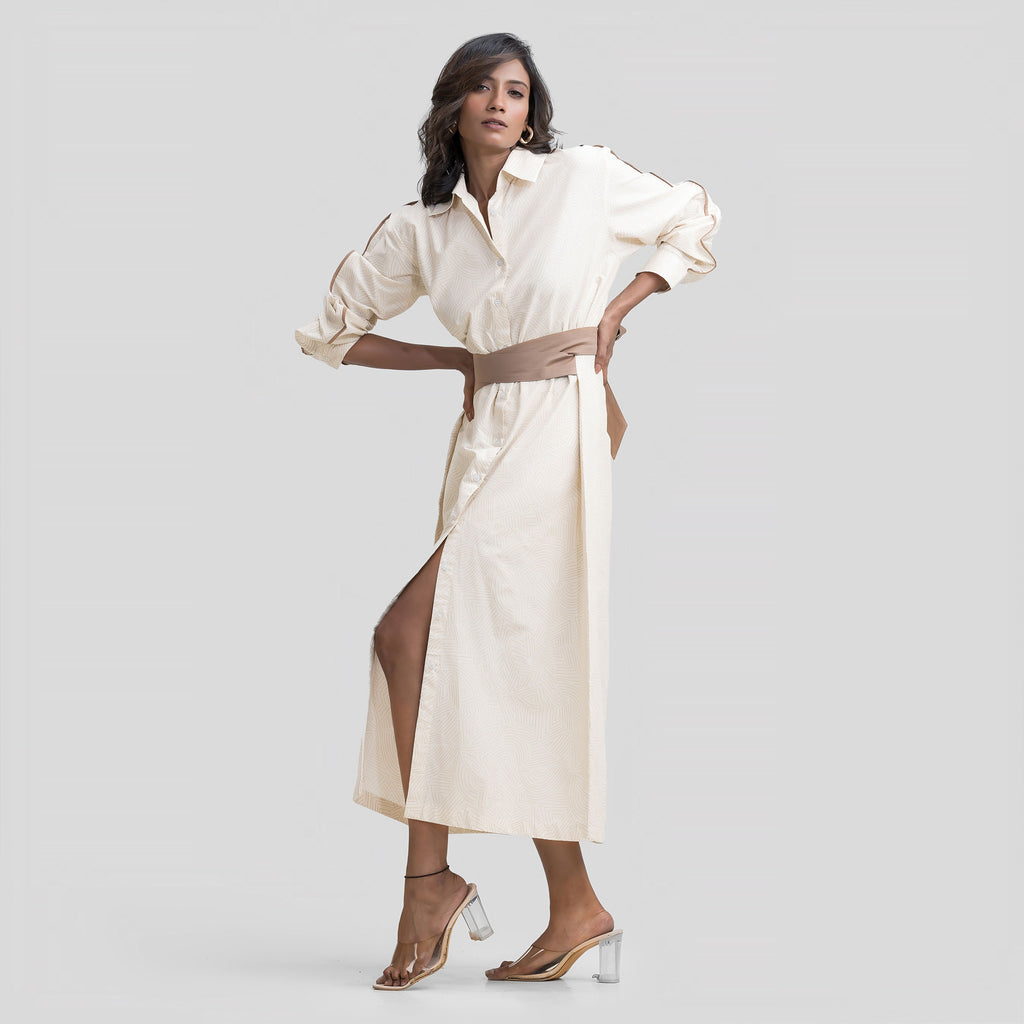 Beige and Brown Shirt Dress