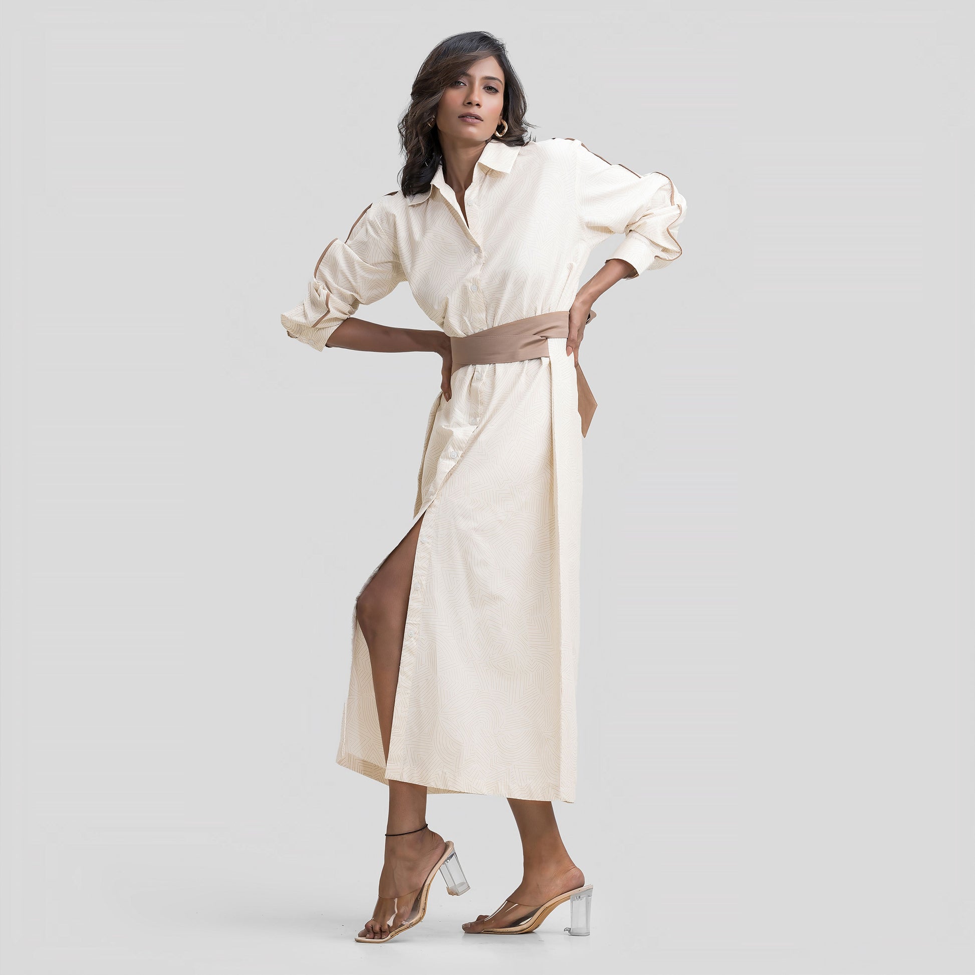 Beige and Brown Shirt Dress